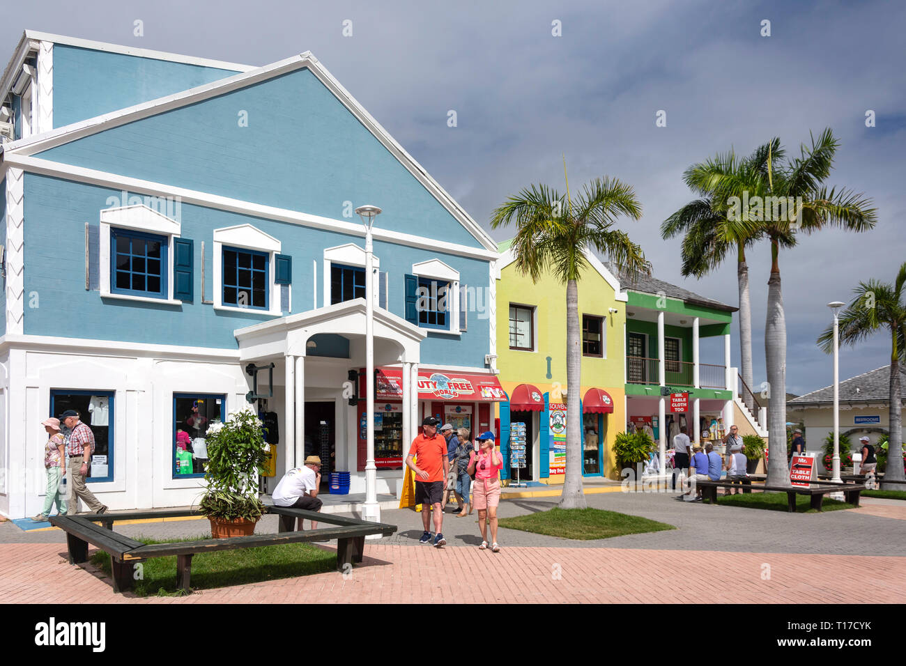 Harbour Point Village shops at Cruise Port Terminal, Philipsburg, St Maarten, Saint Martin, Lesser Antilles, Caribbean Stock Photo