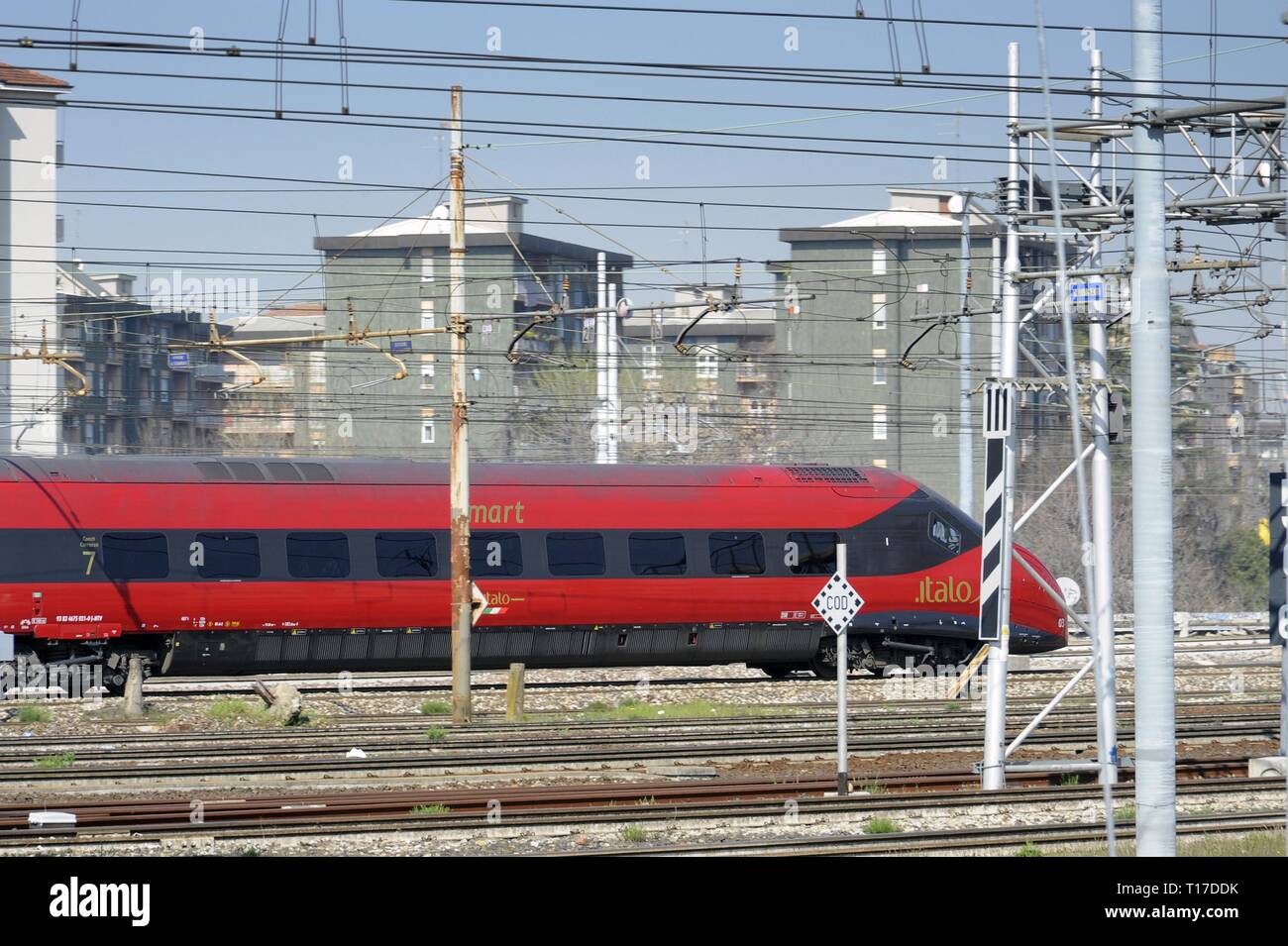 Milan (Italy), Central Station railway yard, Italo train of private company NTV Stock Photo