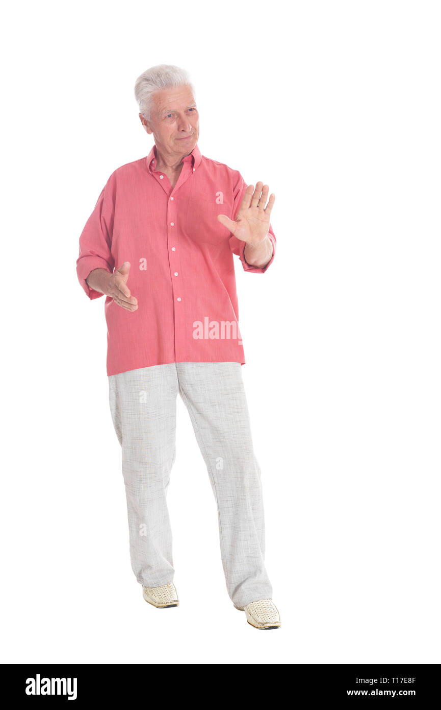 Portrait of happy senior man posing on white background Stock Photo - Alamy