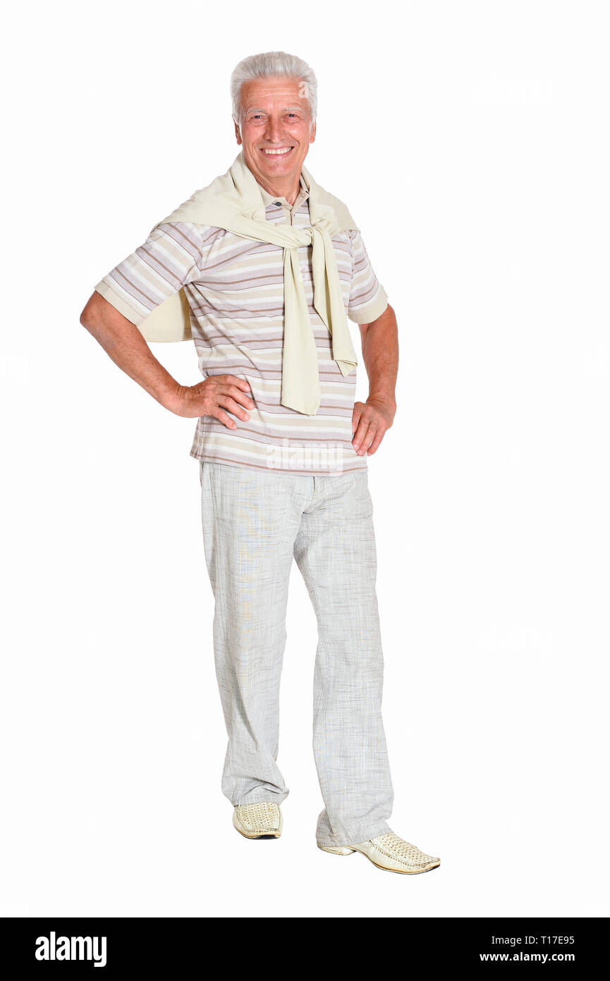 Portrait of senior man posing on white background, full length Stock ...