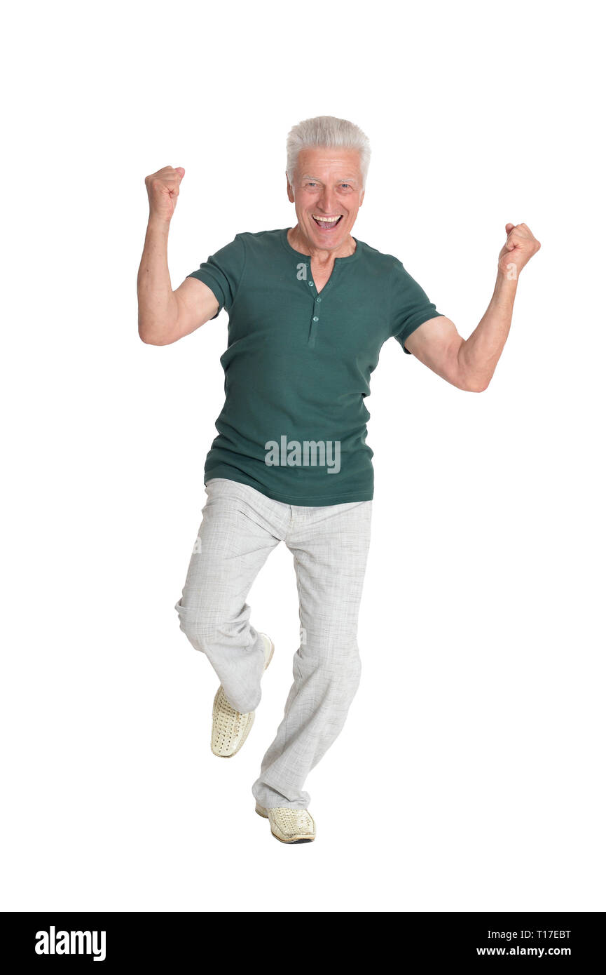 Full length portrait of senior man posing on white background Stock ...