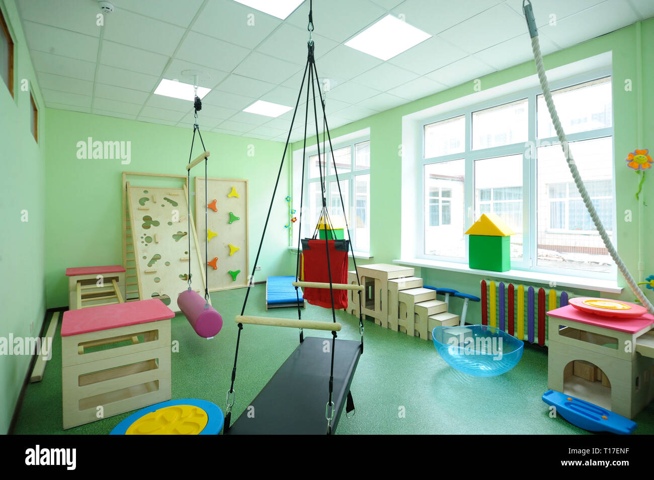 Different physiotherapy equipment in room Stock Photo - Alamy