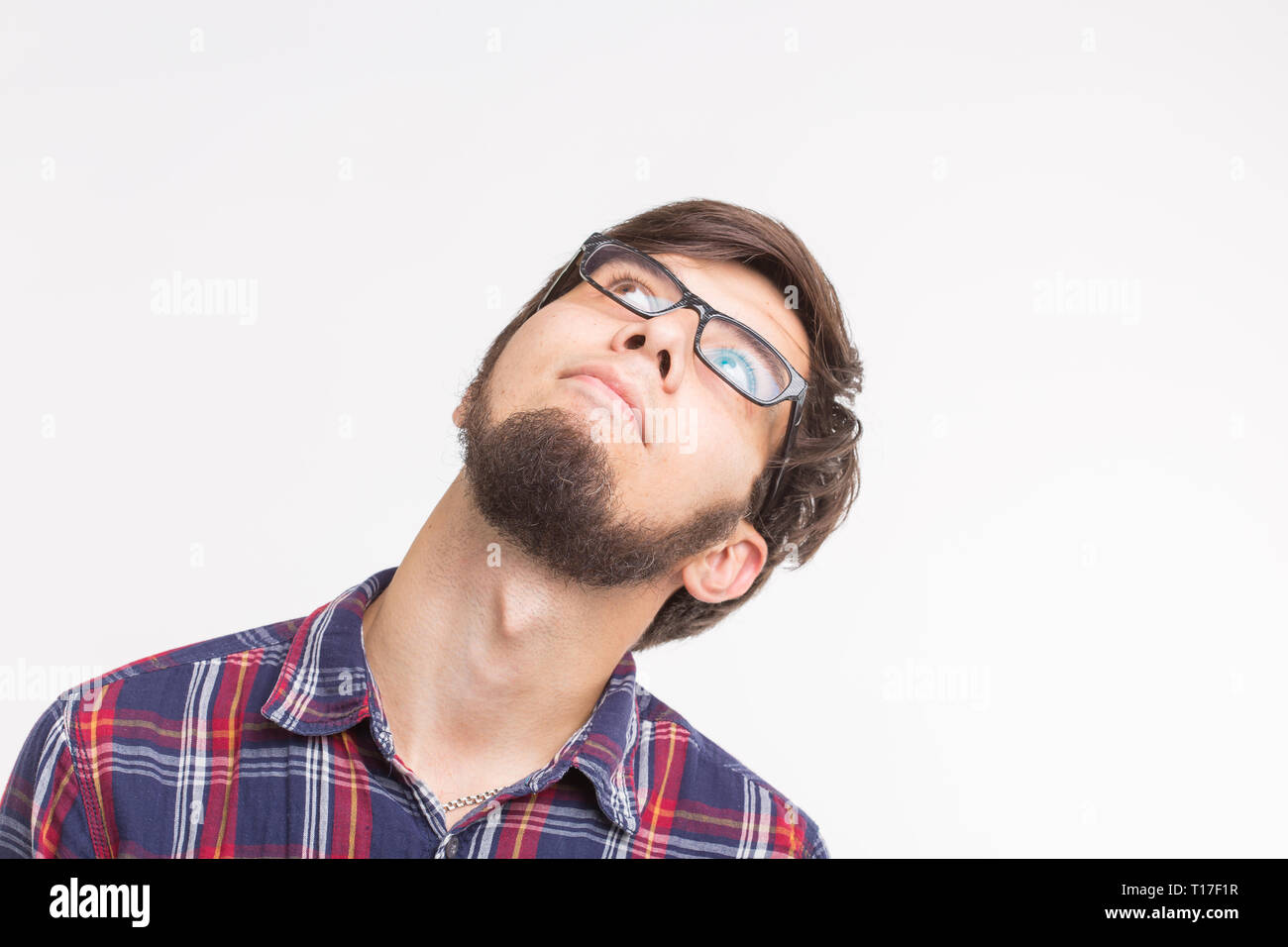 Process, problem, people concept - young man thinking about problem ...