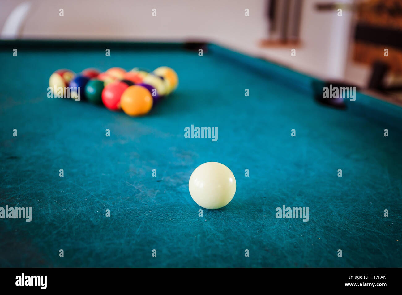 Billard balls and table in a bar Stock Photo Alamy