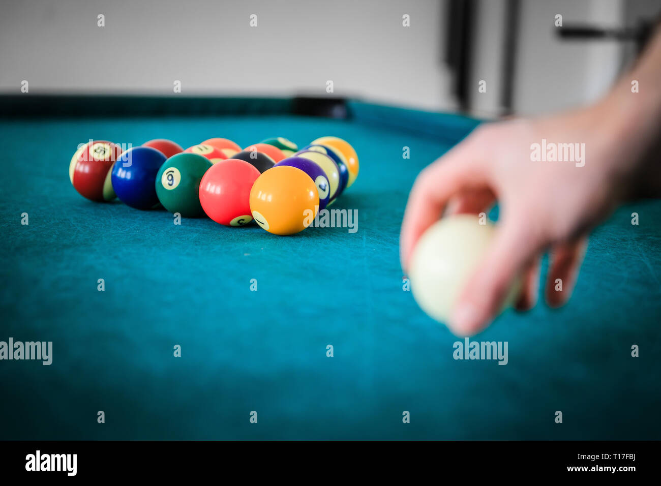 Billard balls and table in a bar Stock Photo Alamy