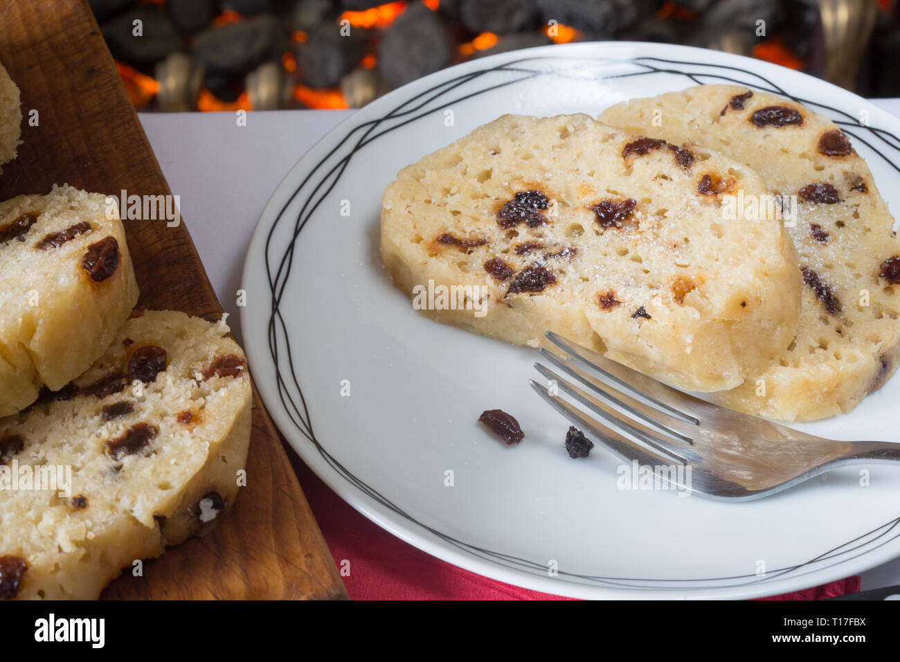 Traditional classic English pudding of Spotted dick Stock Photo