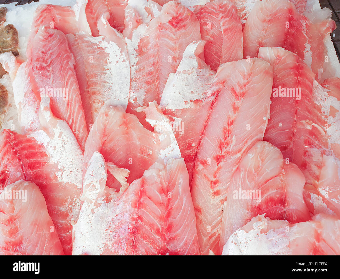 African Perch Fillet On Ice For Sale Fish Local Market Stall With Fresh Water Fish View From Top Stock Photo Alamy