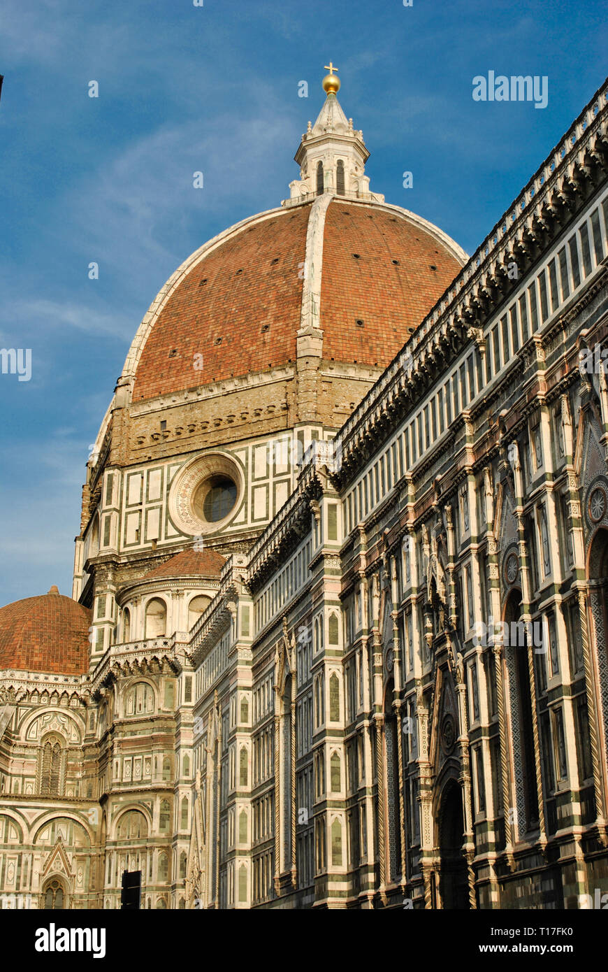 Florence Cathedral from Giotto's bell tower, Italian panorama. Stock Photo