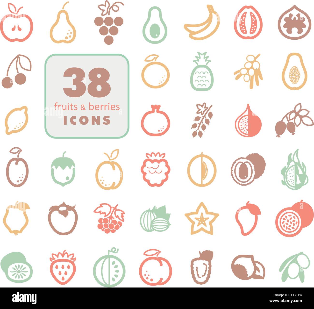 Set of Fruits and Berries outline icons. Vector illustration, eps 10 ...