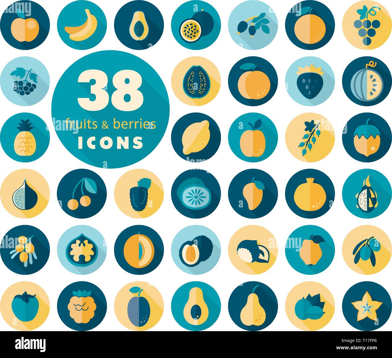 Set of Fruits and Berries icons. Vector illustration, eps 10 Stock ...