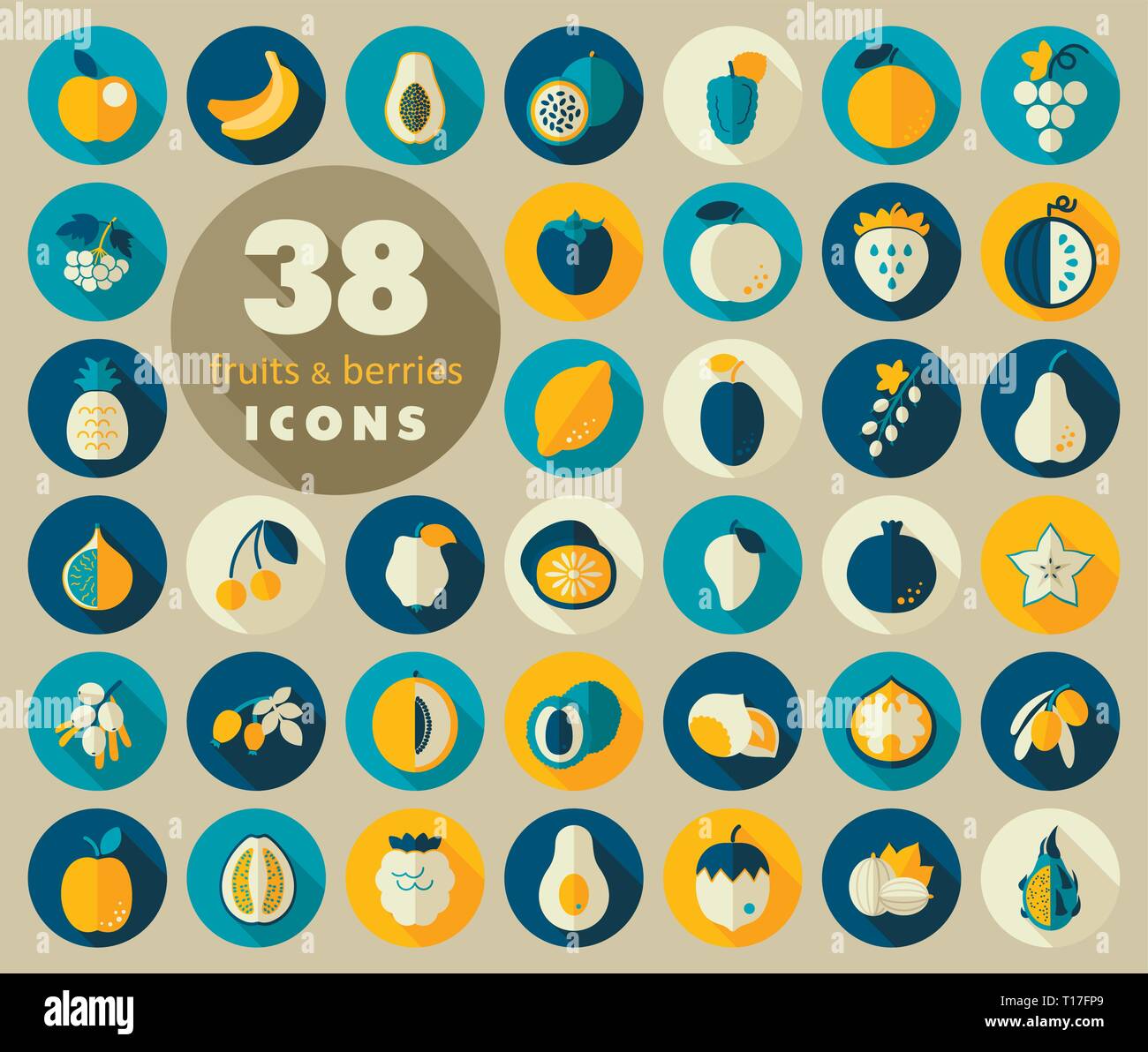 Set of Fruits and Berries icons. Vector illustration, eps 10 Stock ...