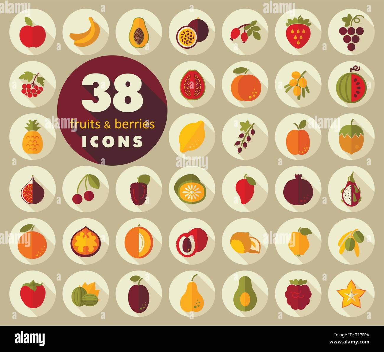 Set of Fruits and Berries icons. Vector illustration, eps 10 Stock ...