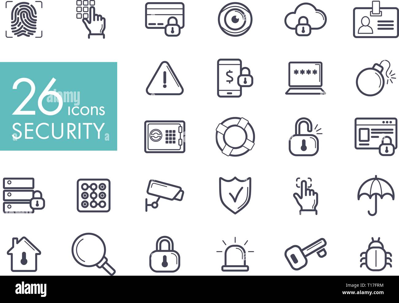 Security outline web icon set. Graph symbol for your web site design, logo, app, UI. Vector illustration, EPS10. Stock Vector