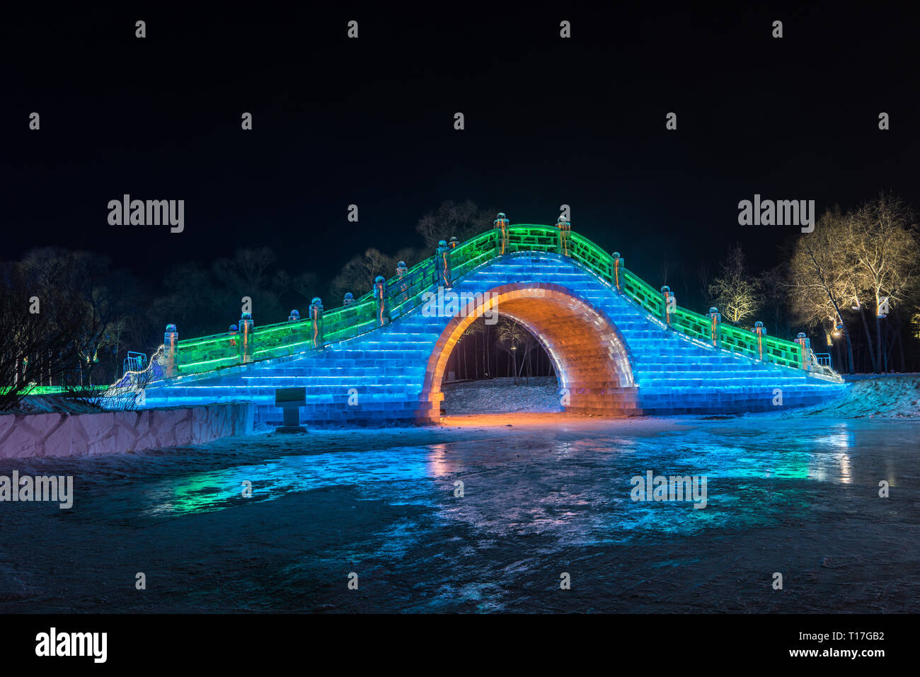 Ice sculptures at Sun Island. International Snow and Ice festival which is held every winter in Harbin, China Stock Photo