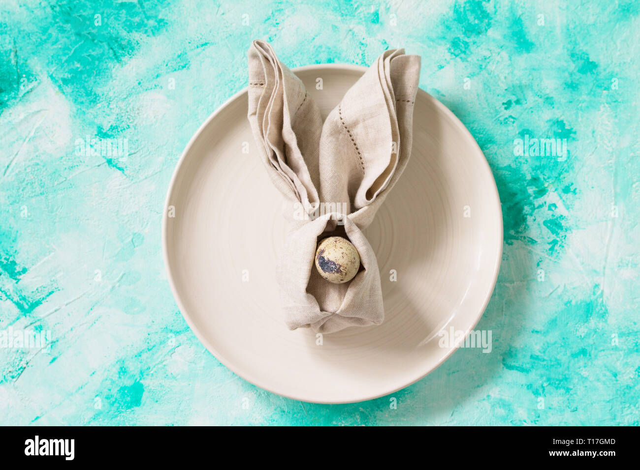 Holidays background. Easter table setting. Minimal style. Stock Photo