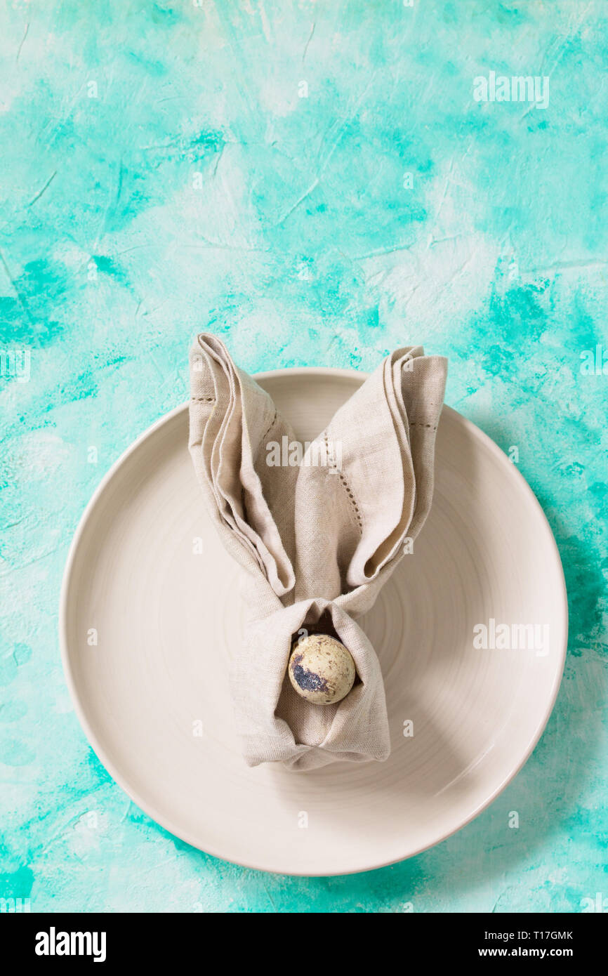 Holidays background. Easter table setting. Minimal style. Stock Photo