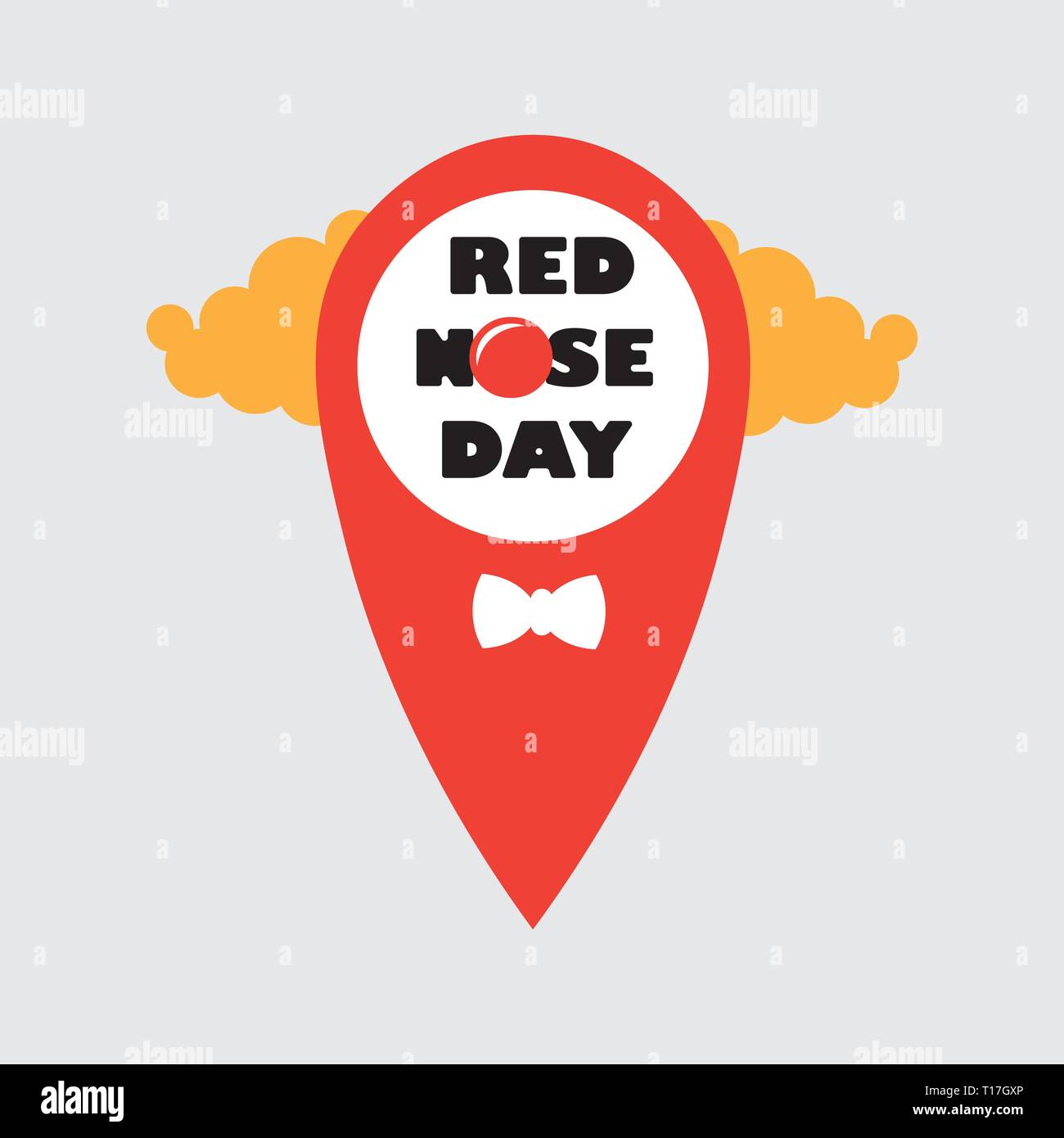 Card of red nose day location point.. Vector illustration. Red Nose Day