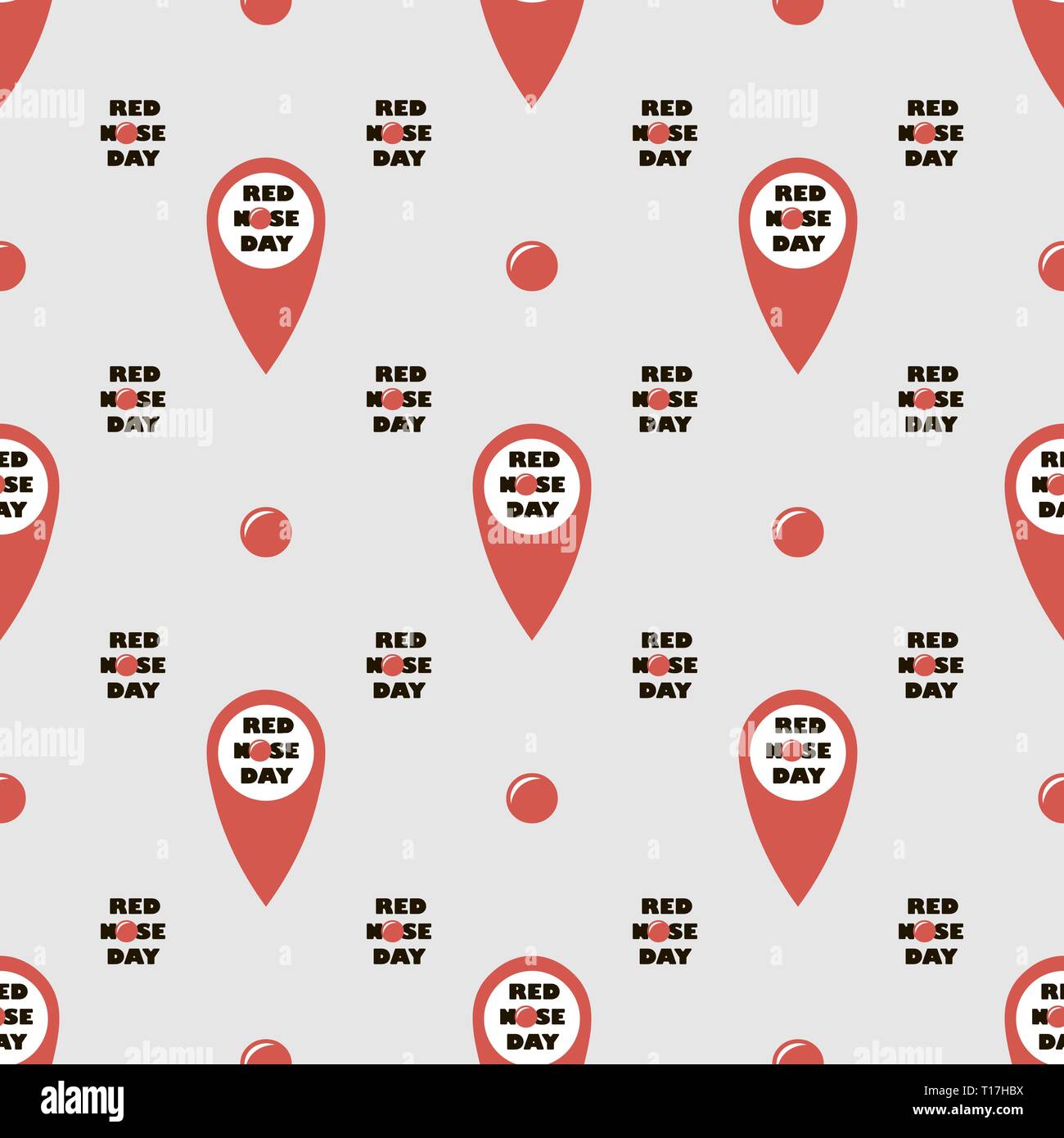 Seamless vector pattern location point with text. Red nose day. 10 eps Stock Vector