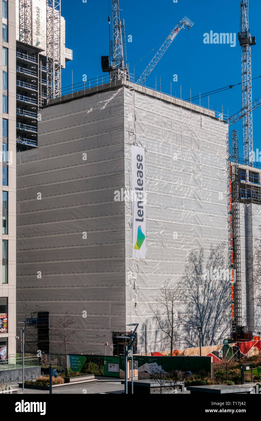 Lendlease sign on side of building at Elephant & Castle, south London. Stock Photo