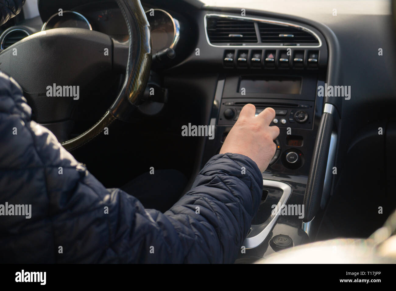 Driver man hand holding automatic transmission in car Stock Photo Alamy