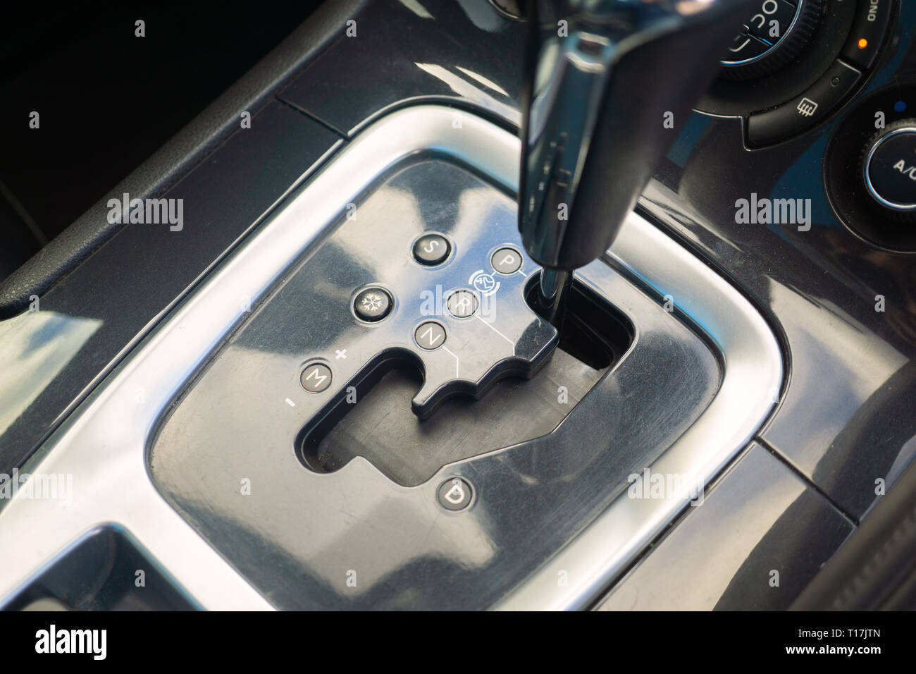 automatic gear parked inside modern vehicle car automobile. Stock Photo