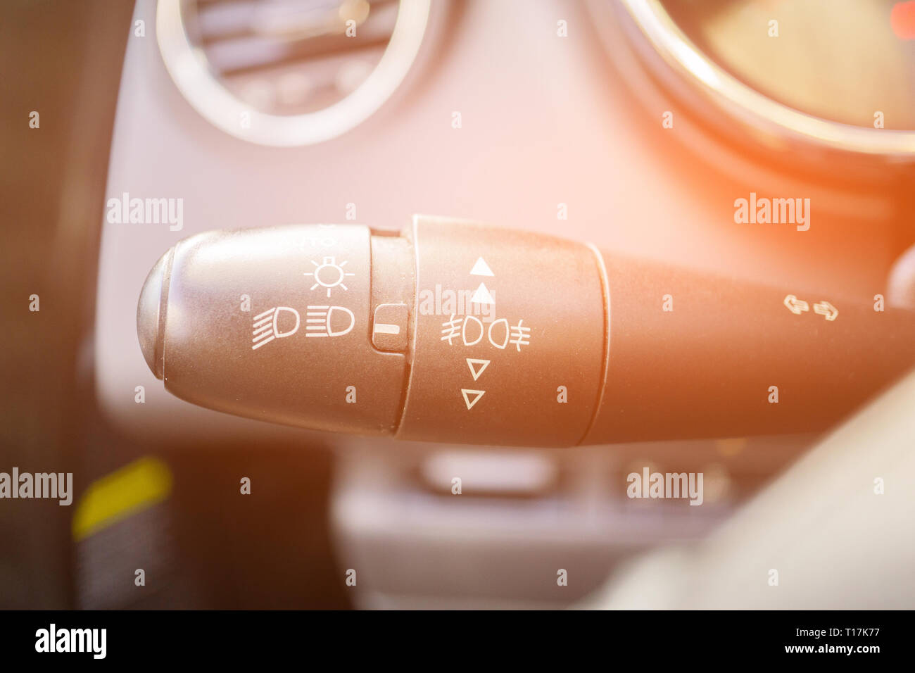 modern car interior with light switch close up. Stock Photo