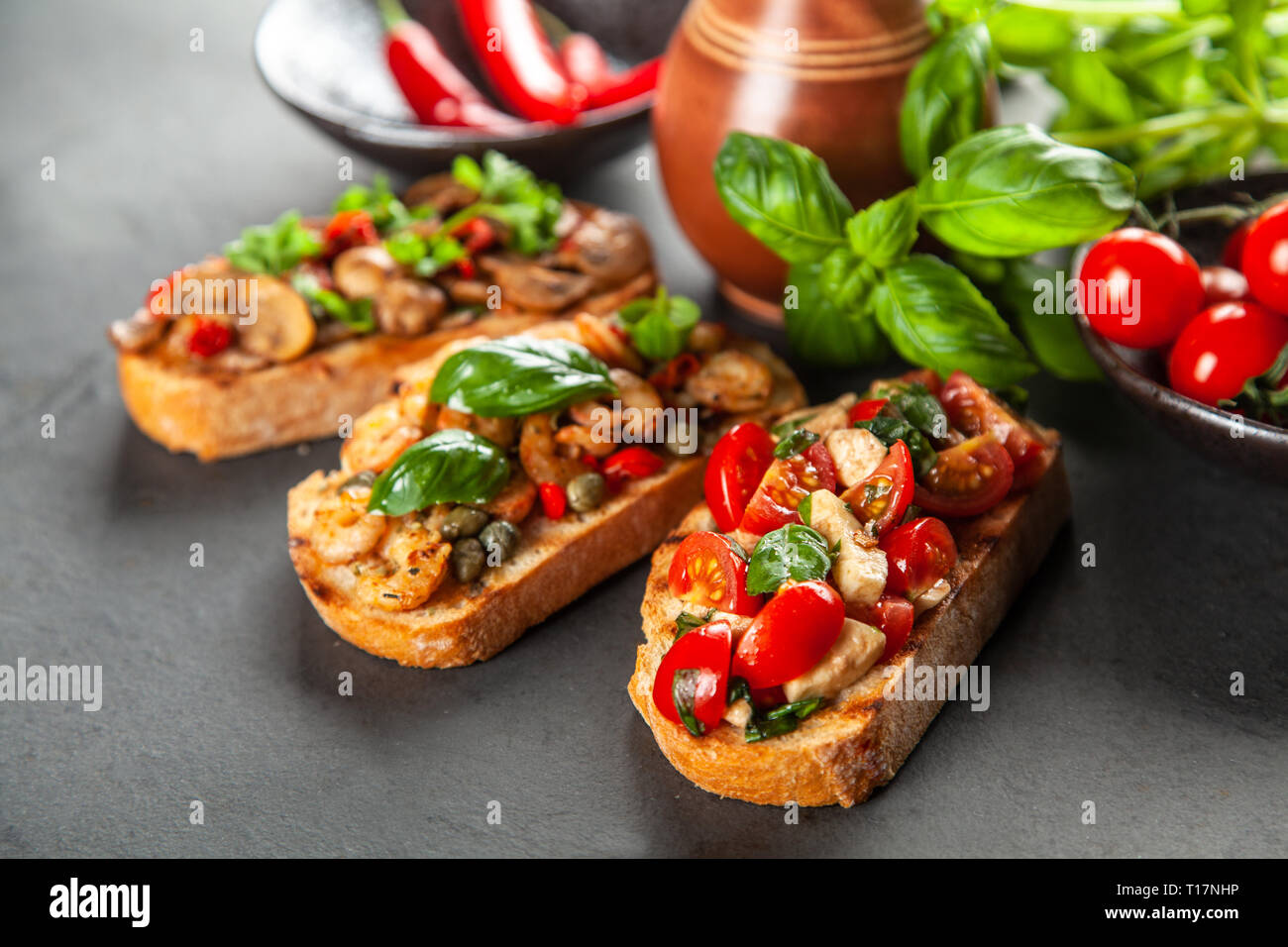 Traditional Italian bruschettas Stock Photo