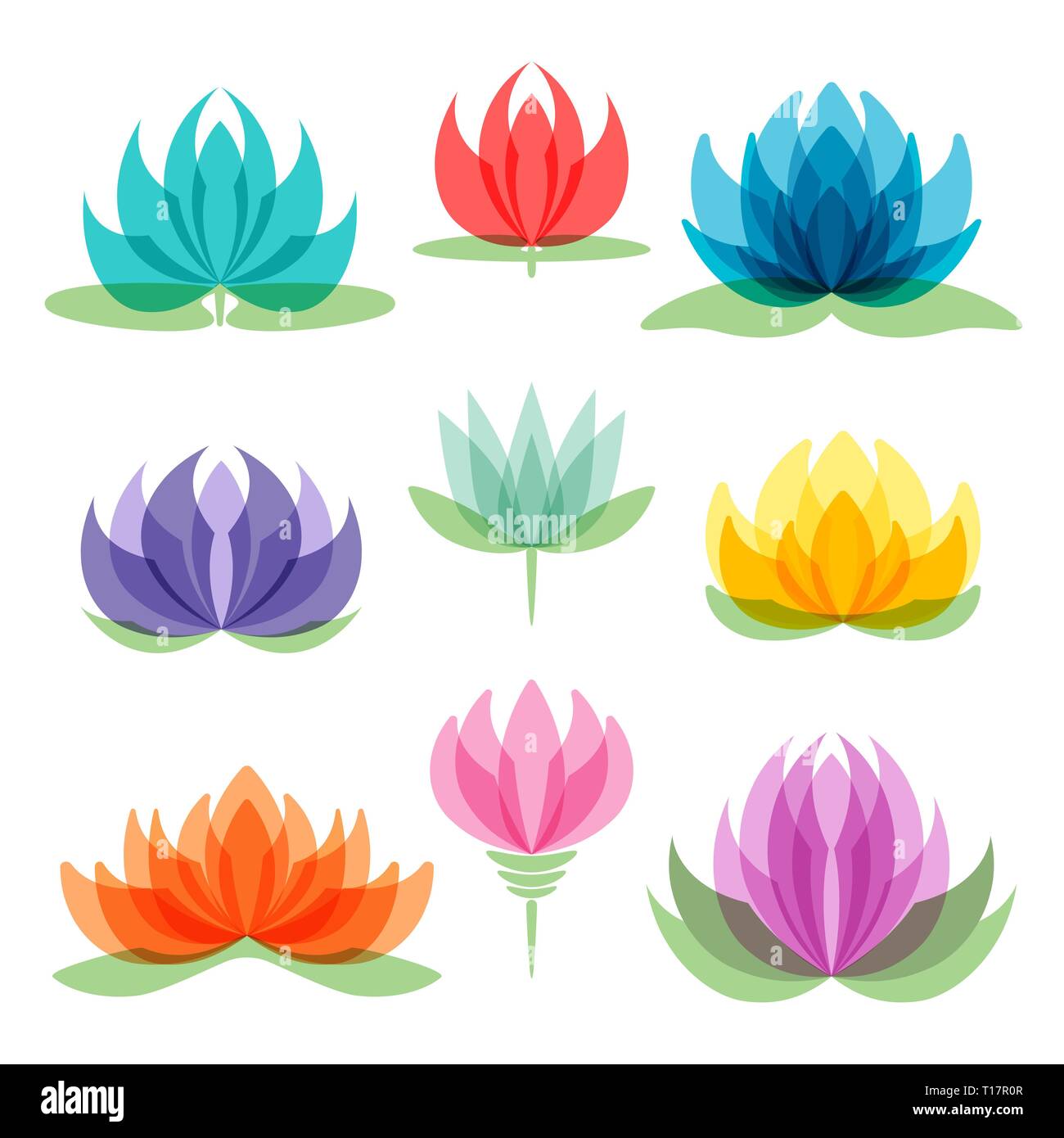 Set of lotus flowers isolated on white background Stock Vector Image ...