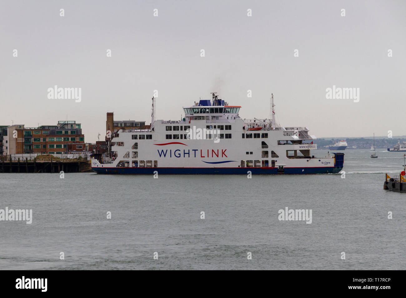 The Wightlink MV St Clare ferry which travels between Portsmouth and Fishbourne, Portsmouth Harbour, England, UK. Stock Photo