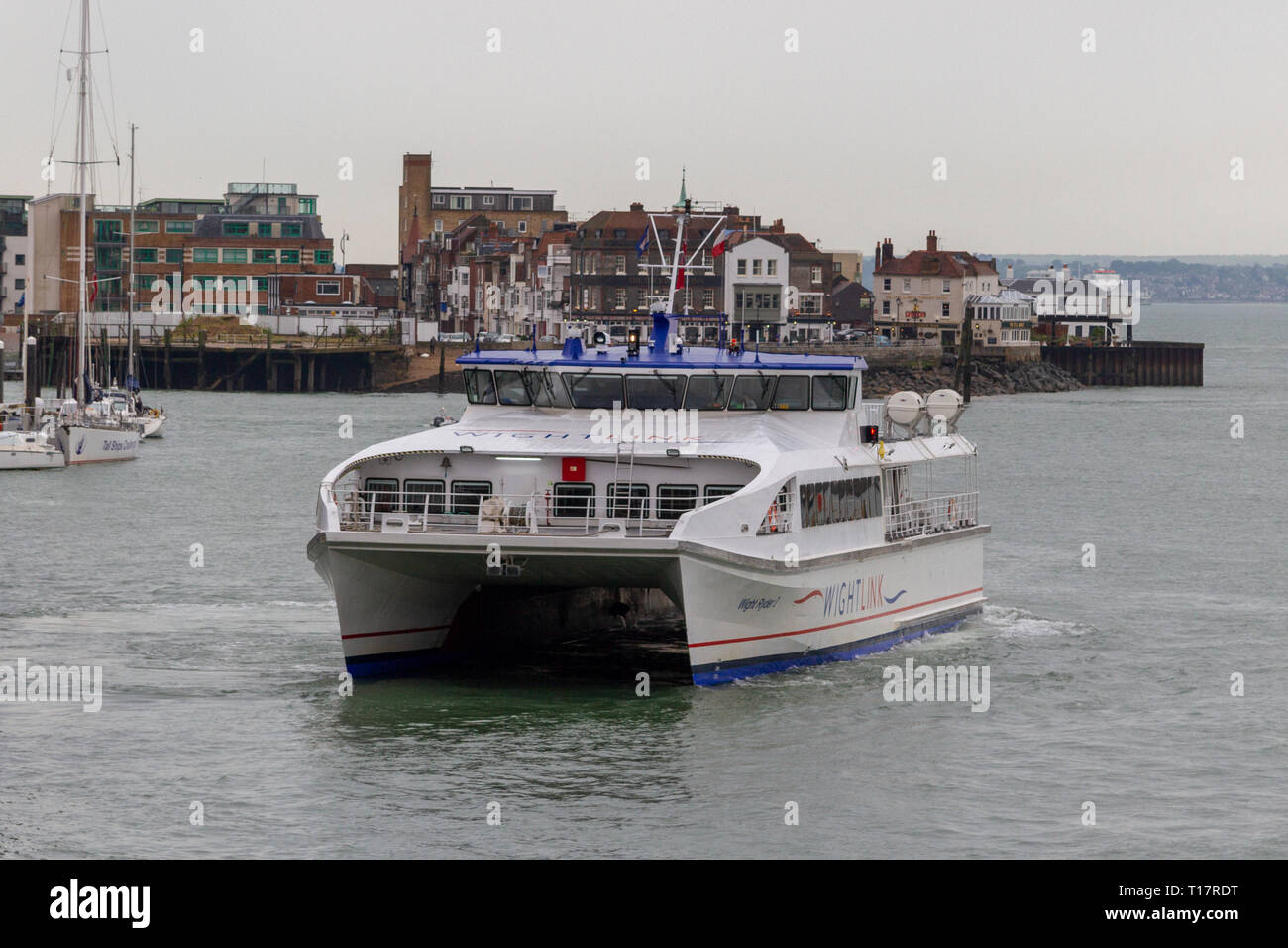 The Wight Ryder I, a Wightlink Isle of Wight ferry in Portsmouth Harbour, England, UK. Stock Photo