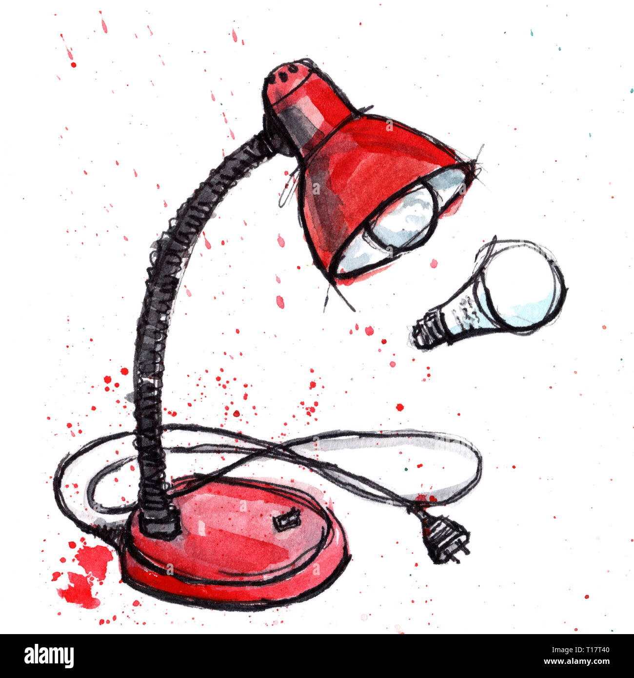 Hand Drawn Watercolor Red Lamp Stock Photo Alamy