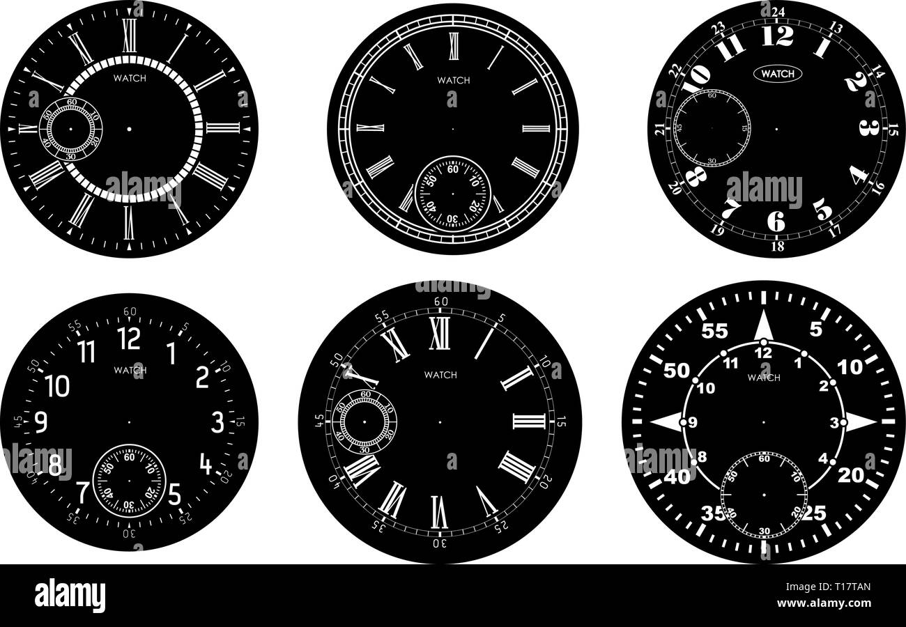 Clock face blank set isolated on white background. Vector watch design