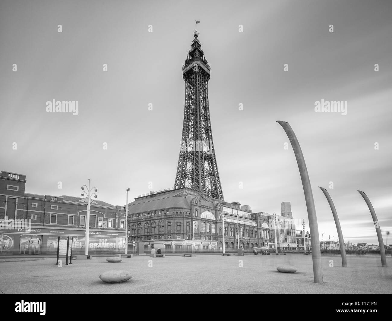 Blackpool Tower was opened to the public on 14 May 1894. Inspired by the Eiffel Tower in Paris, it is 518 feet tall. Blackpool, England Stock Photo