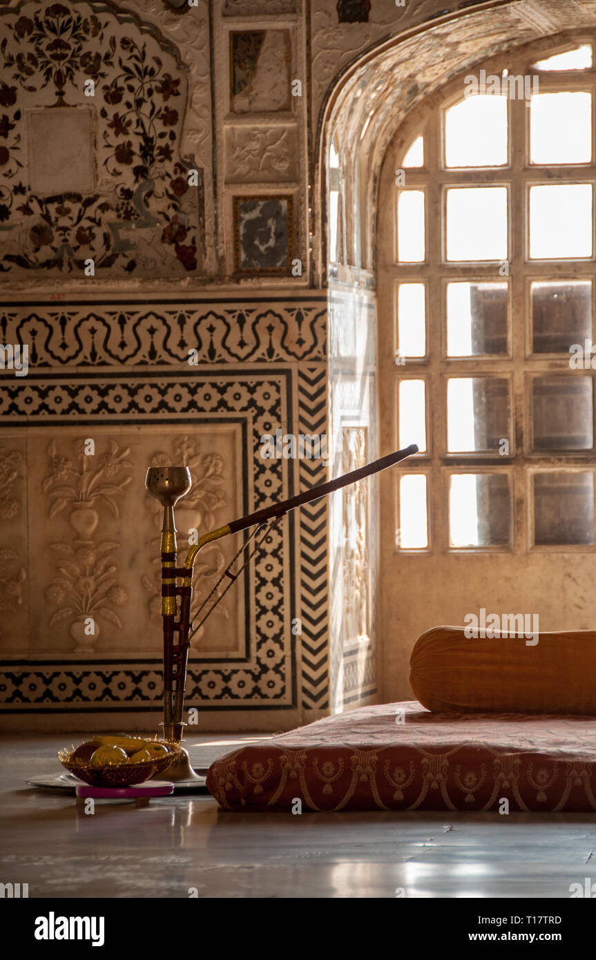 Narghile in a room of the fortress of Amber in Rajasthan Stock Photo