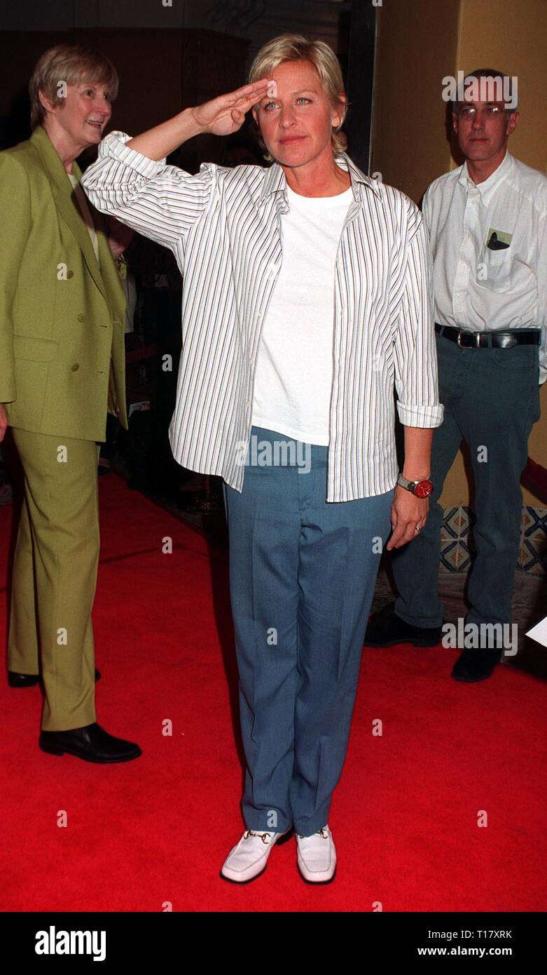 LOS ANGELES, CA. August 06, 1997: Comedienne Ellen Degenares at the premiere,  in Los Angeles, of Demi Moore's new movie, 'G.I. Jane.' Stock Photo