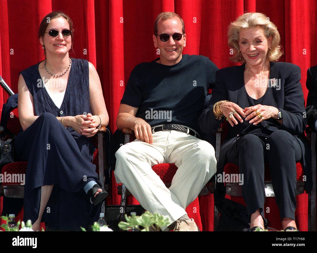 LOS ANGELES, CA. July 31, 1997:   Actress Lauren Bacall with children Stephen & Leslie Bogart at unveilling ceremony in Hollywood for new US postage stamp honoring actor Humphrey Bogart. Stock Photo