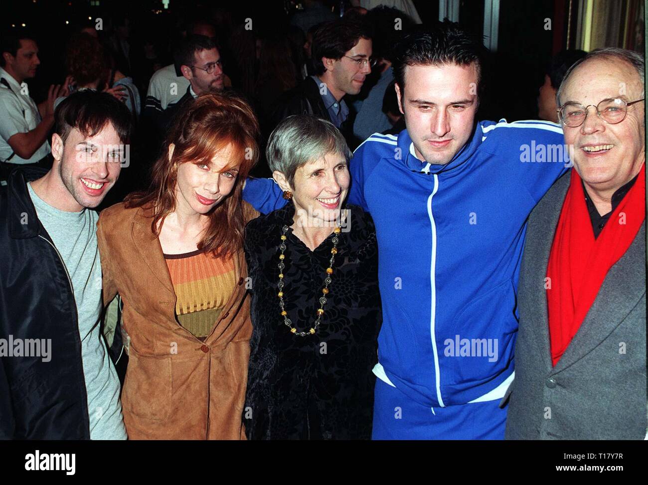 LOS ANGELES, CA. February 02, 1997: Arquette family: (LtoR) Alexis Arquette, Rosanna Arquette, Marti (mother), David Arquette & Lewis Arquette (father) at premiere of David's new movie, 'johns.' Stock Photo