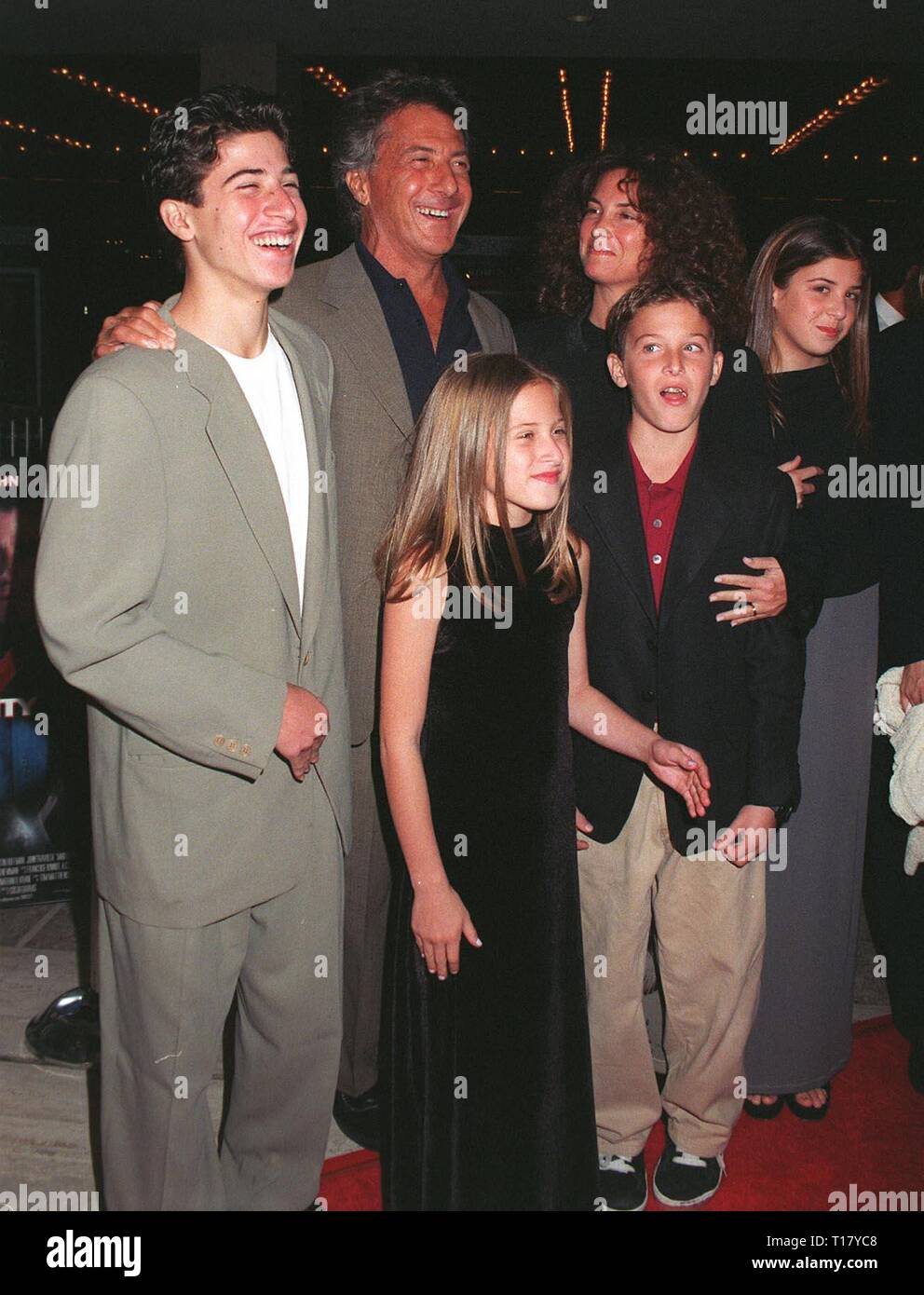 LOS ANGELES, CA. October 27, 1997:   Actor Dustin Hoffman & wife & children at the premiere in Los Angeles of 'Mad City' in which he stars with John Travolta. Stock Photo