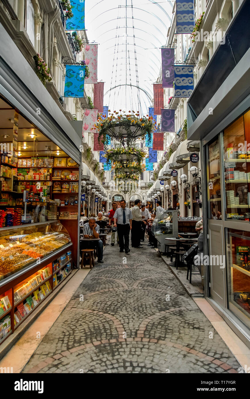 Istanbul, Turkey, 24 May 2006: Cite de Pera is a famous historic passage on Istiklal Avenue in the Beyoglu district. Stock Photo