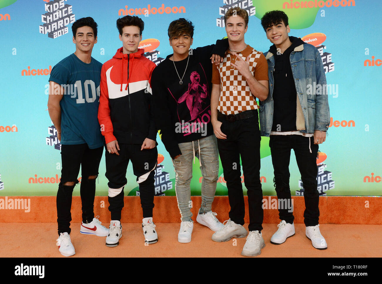 Los Angeles, USA. 23rd Mar, 2019. Real Life-Michael Conor, Sergio Calderon Jr., Drew Ramos, Chance Perez, Brady Tutton 125 attends Nickelodeon s 2019 Kids' Choice Awards at Galen Center on March 23, 2019 in Los Angeles, California. Credit: Tsuni / USA/Alamy Live News Stock Photo