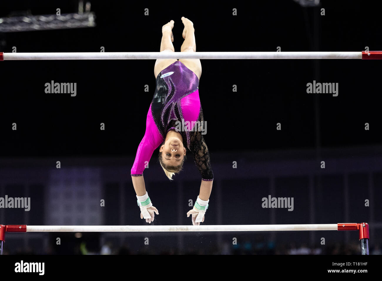 London, UK. 23rd Mar, 2019. Eli Seitz performs Women's Uneven Bars ...