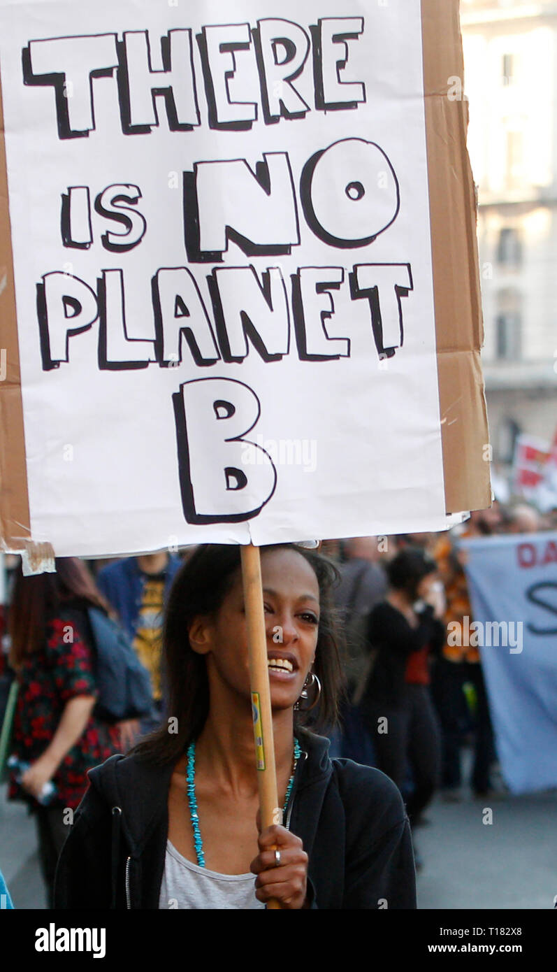 Rome, Italy, 23rd March, 2019. Demonstrator attend a march for climate, against global warming and against great works such as TAV (high speed train), TAP (Trans Adriatic Pipeline), MUOS (Mobile User Objective System) etc. © UPDATE IMAGES/Alamy Live News Stock Photo