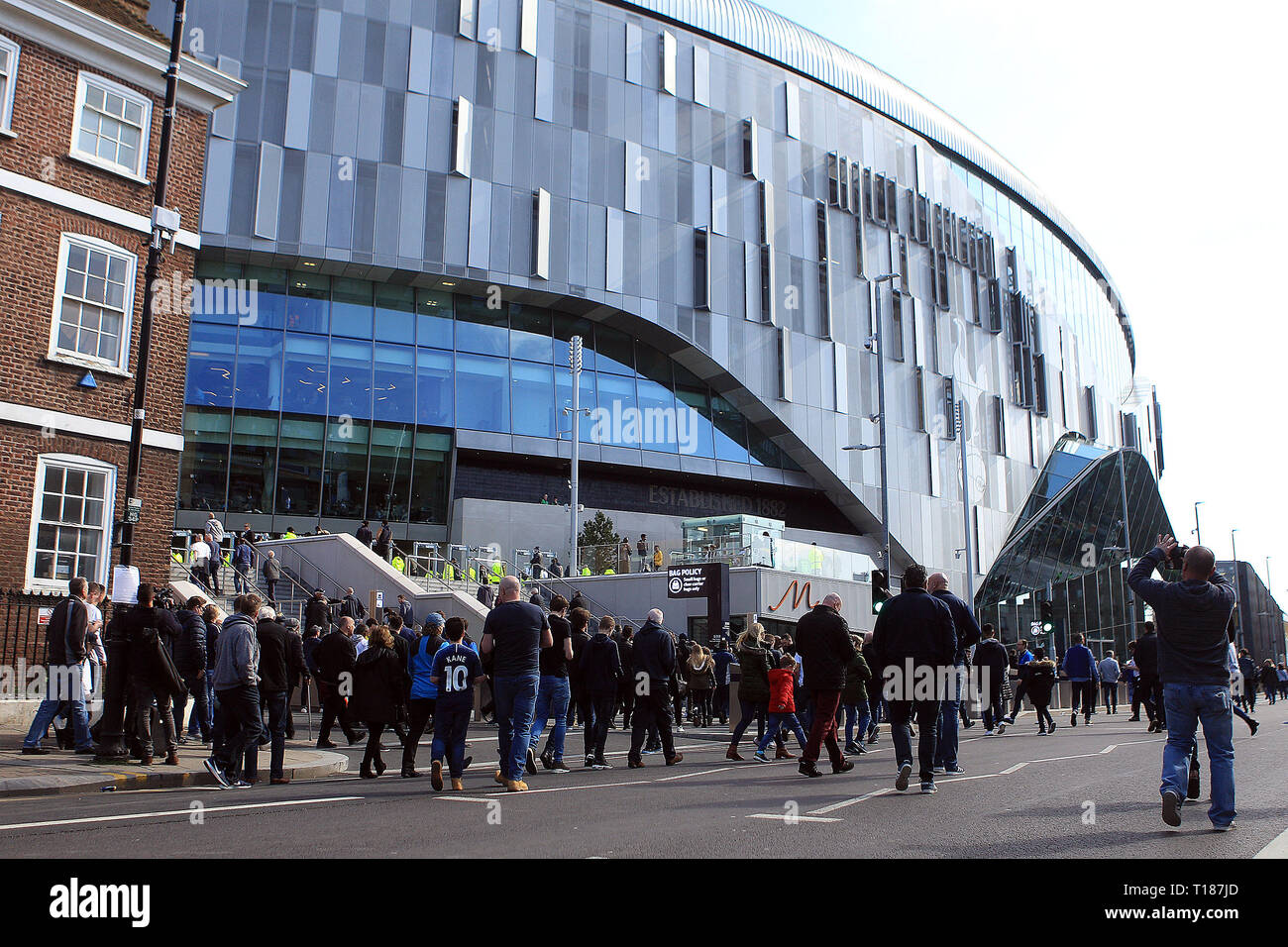 London, UK. 24th Mar 2019.  General view outside the Tottenham Hotspur stadium prior to kick off. Tottenham Hotspur u18's  v Southampton u18's , the 1st test event at the new Tottenham Hotspur Stadium in London on Sunday 24th March 2019.  this image may only be used for Editorial purposes. Editorial use only, license required for commercial use. No use in betting, games or a single club/league/player publications . pic by Steffan Bowen Credit: Andrew Orchard sports photography/Alamy Live News Stock Photo