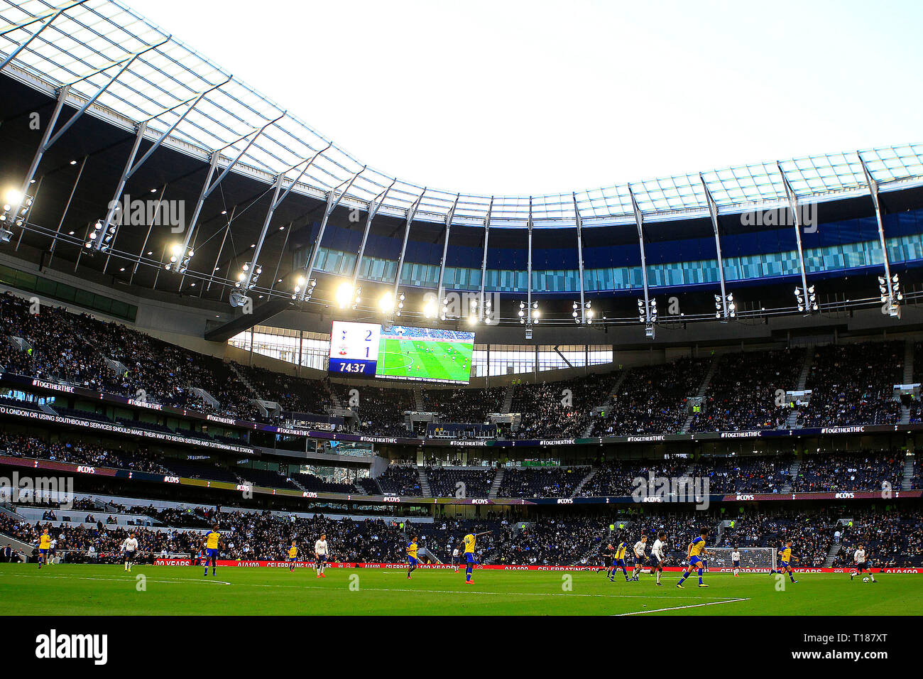 London, UK. 24th Mar 2019.  General view of the action inside the Tottenham Hotspur stadium. Tottenham Hotspur u18's  v Southampton u18's , the 1st test event at the new Tottenham Hotspur Stadium in London on Sunday 24th March 2019.  this image may only be used for Editorial purposes. Editorial use only, license required for commercial use. No use in betting, games or a single club/league/player publications . pic by Steffan Bowen/Andrew Orchard sports photography/Alamy Live news Credit: Andrew Orchard sports photography/Alamy Live News Stock Photo