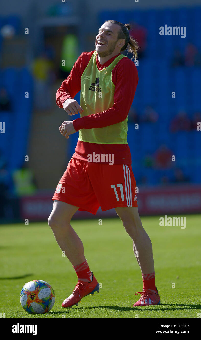 Cardiff, Wales, UK. 24th Mar 2019. Football, UEFA European Qualifiers Group E, Wales v Slovakia, 24/03/19, Cardiff City Stadium, K.O 2PM  Wales' Gareth Bale is in a relaxed mood ahead of his countries European Qualifier with Slovakia  Andrew Dowling Credit: Andrew Dowling/Influential Photography/Alamy Live News Stock Photo