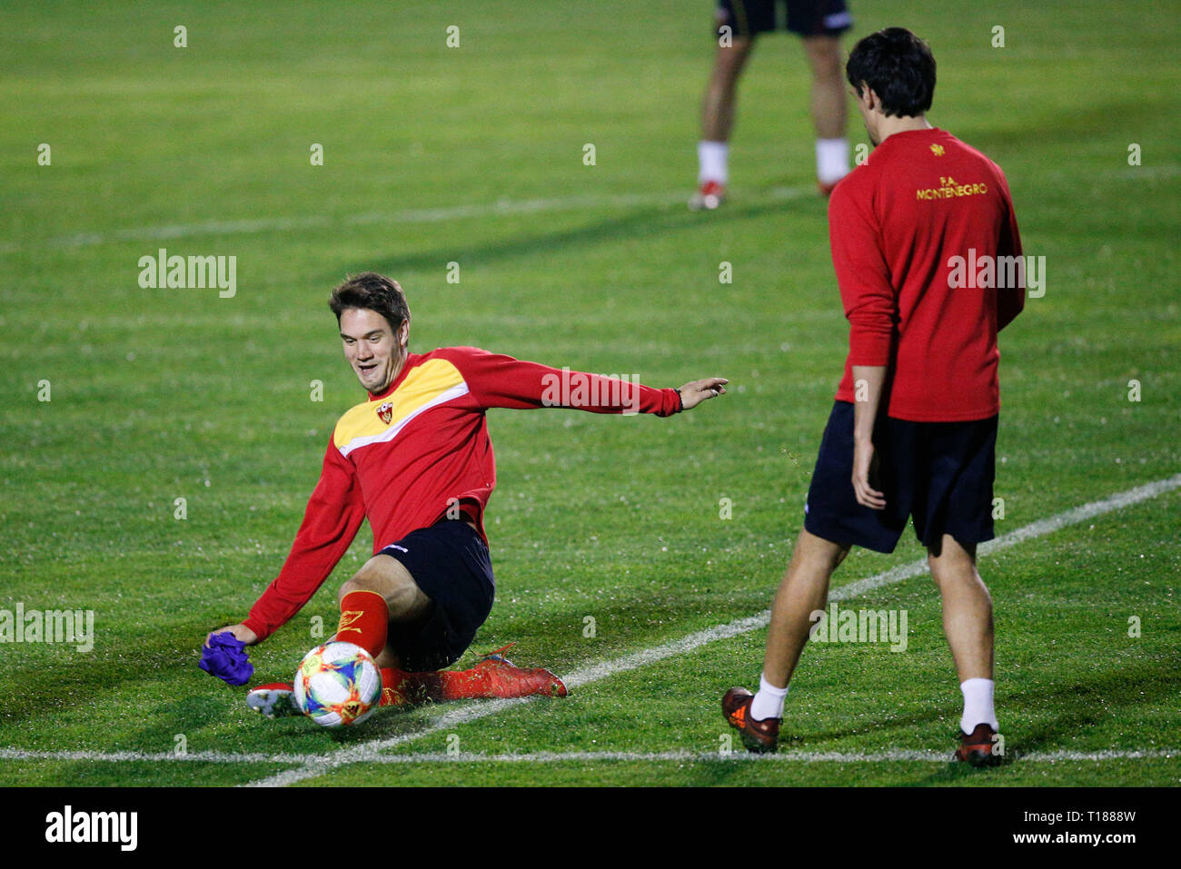 Podgorica, Montenegro. 24th Mar, 2019. Montenegro train prior to their UEFA Euro 2020 qualifier against England at The Montenegro FA on March 24th 2019 in Podgorica, Montenegro. (Photo by Daniel Chesterton/phcimages.com) Credit: PHC Images/Alamy Live News Stock Photo