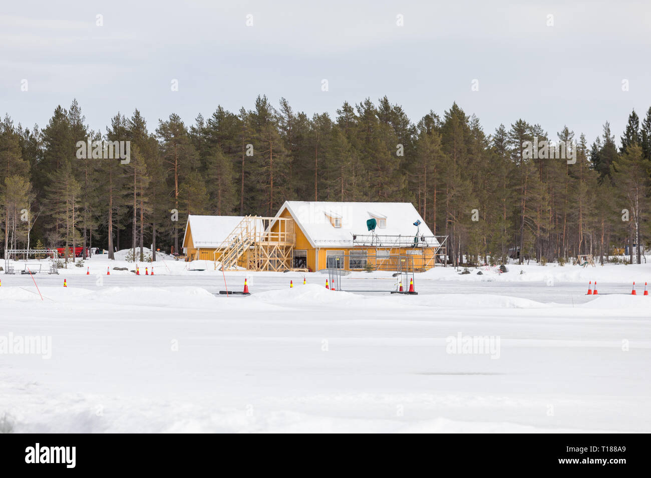 Hakadal, Norway. 24th March 2019. Final preparations taking place ready to start filming the 25th James Bond film in the forest North of Oslo, Norway Credit: Paul Smith/Alamy Live News Stock Photo