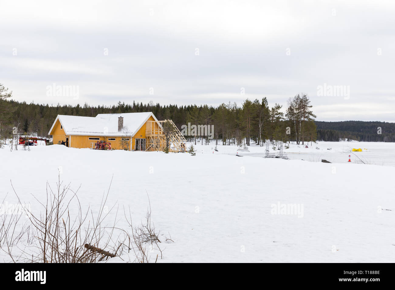 Hakadal, Norway. 24th March 2019. Final preparations taking place ready to start filming the 25th James Bond film in the forest North of Oslo, Norway Credit: Paul Smith/Alamy Live News Stock Photo