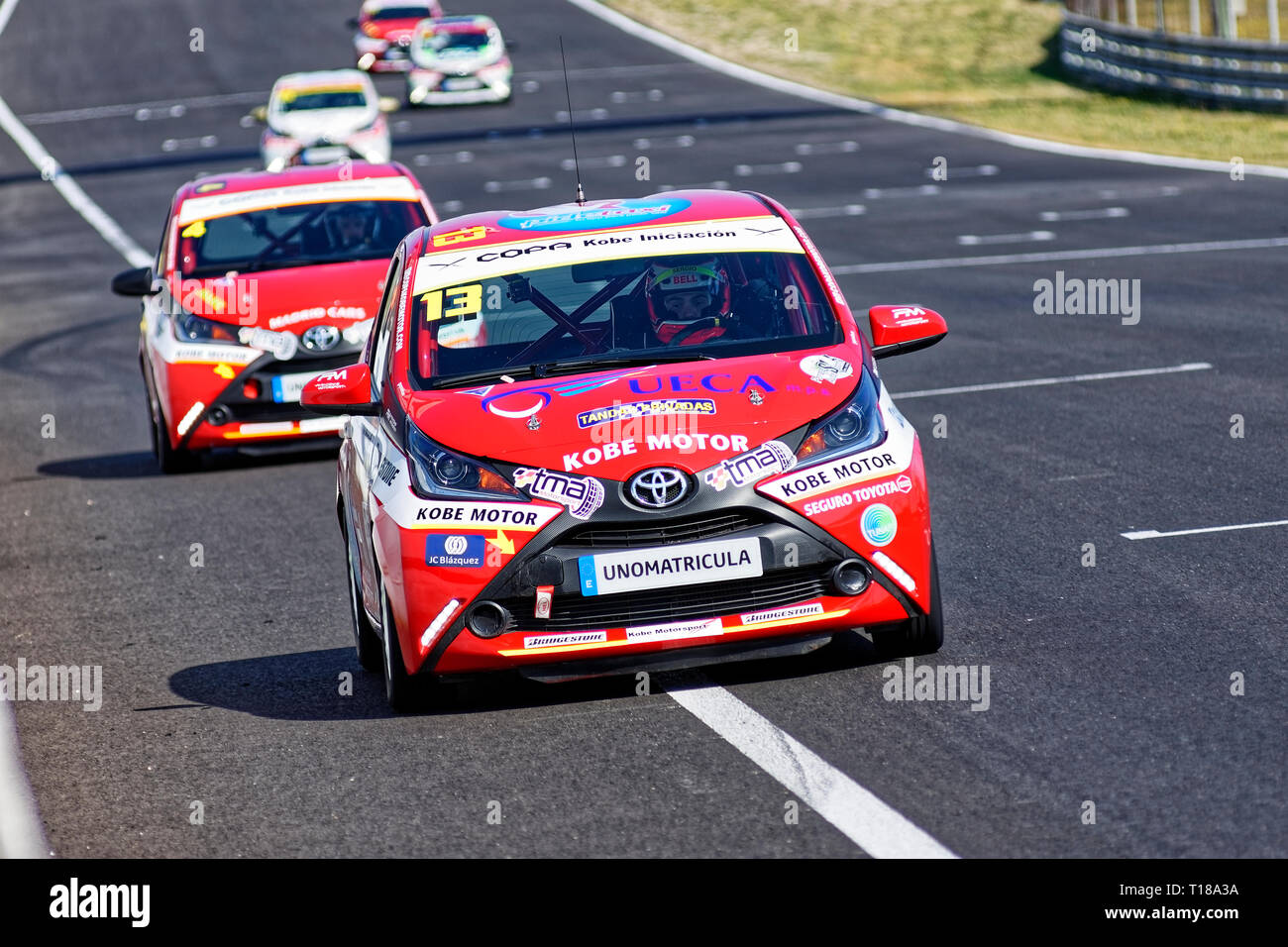 Madrid, Spain. 23rd March, 2019. First test of the Kobe Circuit Cup of the Toyota Aygo at the Jarama Circuit in Madrid, Spain. Credit: EnriquePSans/Alamy Live News Stock Photo