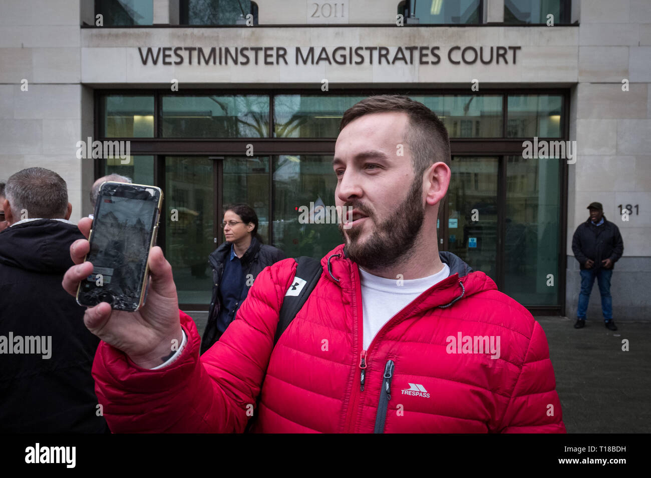 London, UK. 19th March 2019. James Goddard arrives at Westminster Magistrates' Court. Credit: Guy Corbishley/Alamy Live News Stock Photo